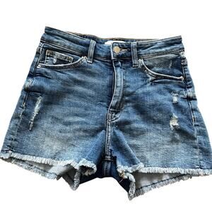H&M Size 2 High Rise Frayed Hem Cut Off Jean Shorts Medium Wash Denim Blue